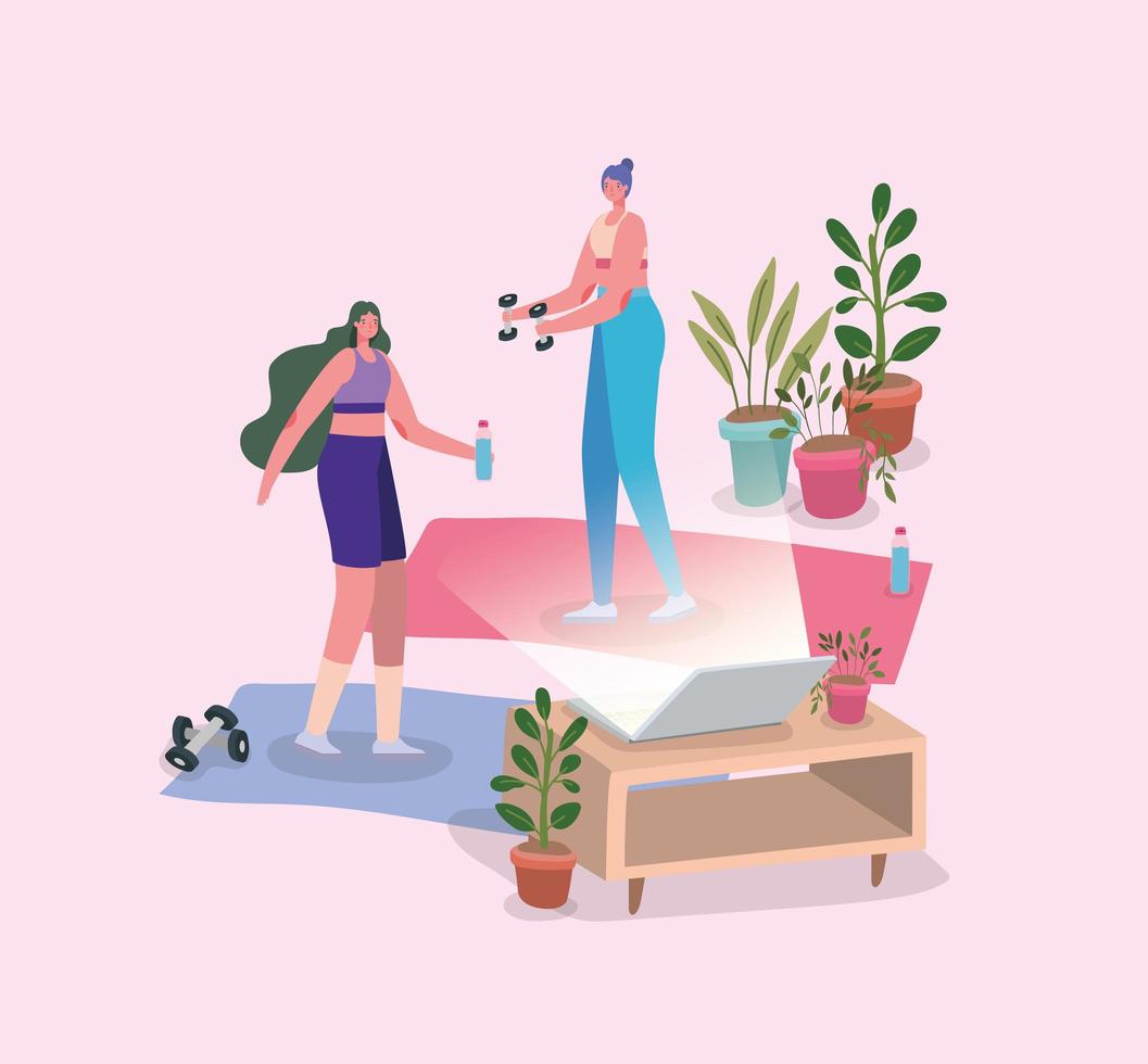 Women working out at home vector