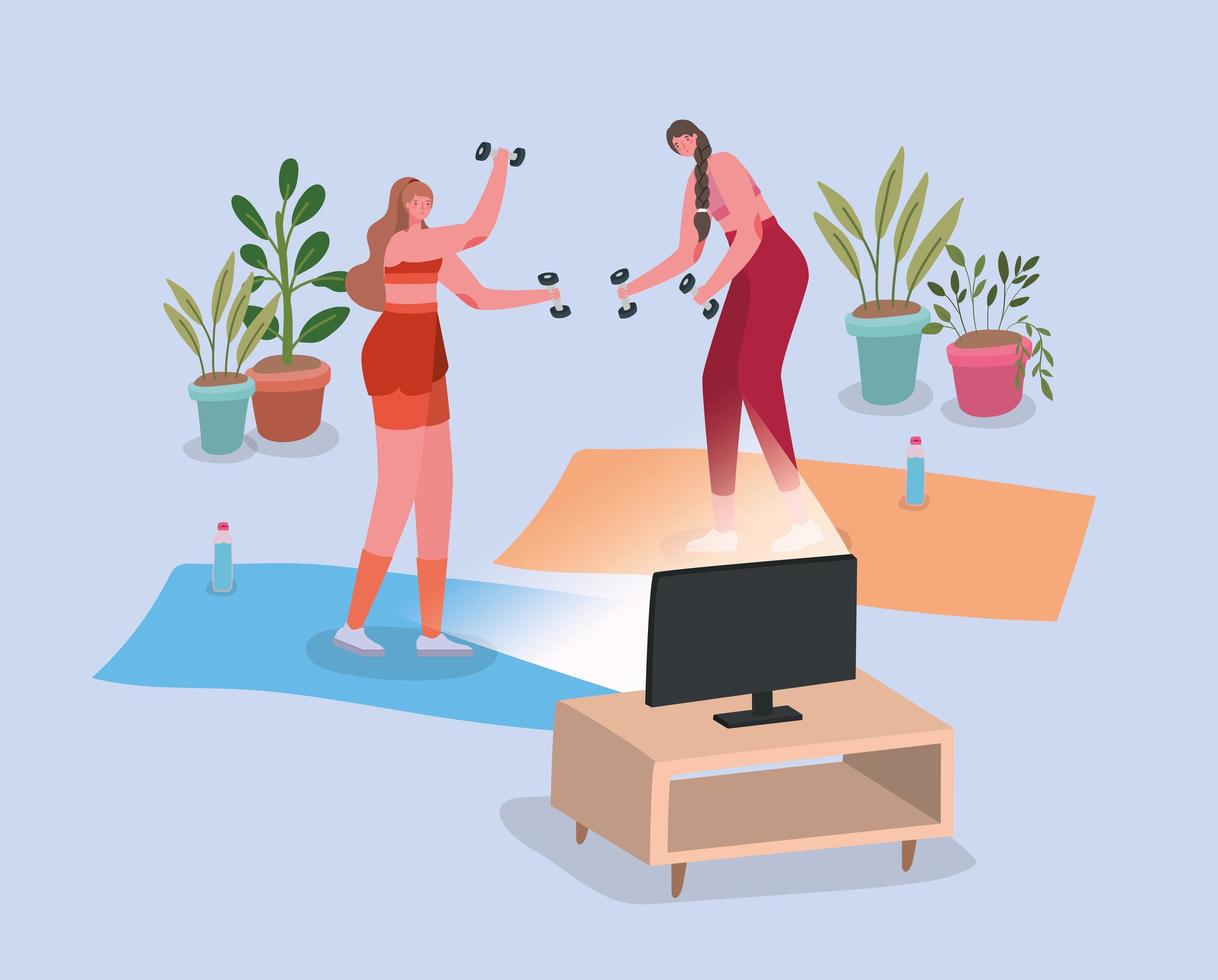 Women working out at home vector