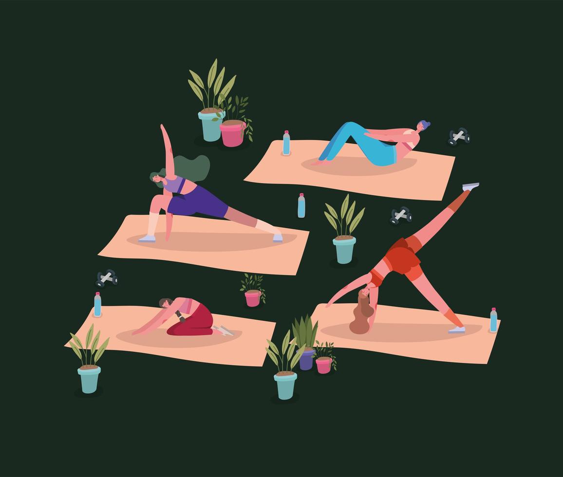 Women working out with potted plants vector