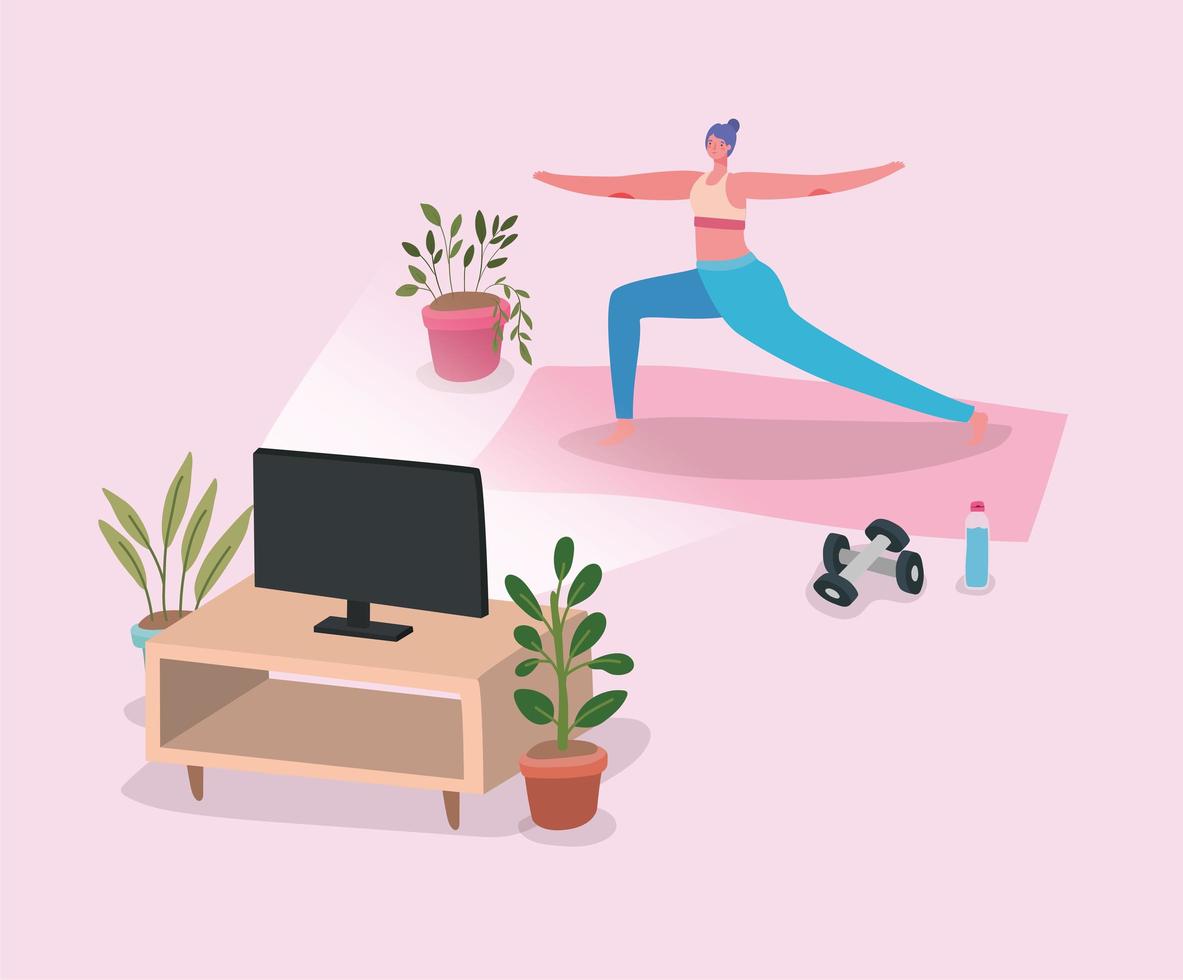 Woman working out at home vector