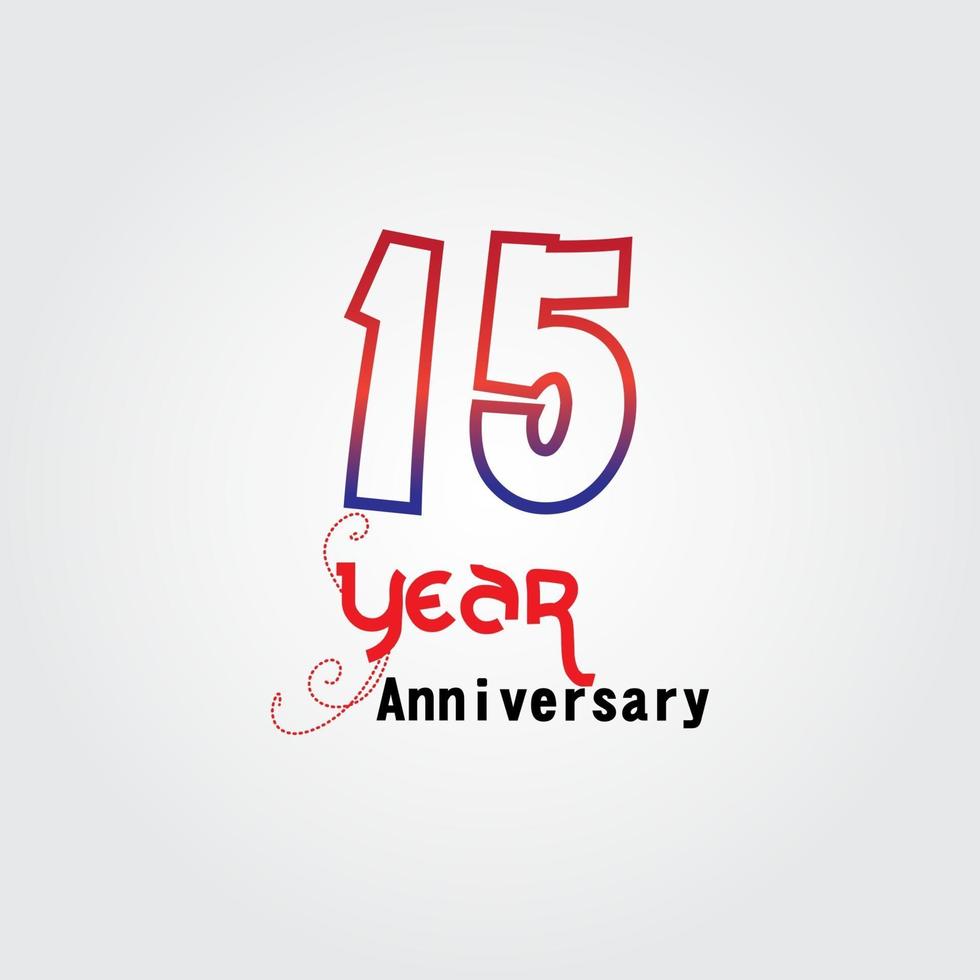 15 years anniversary celebration logotype. anniversary logo with red and blue color isolated on gray background, vector design for celebration, invitation card, and greeting card