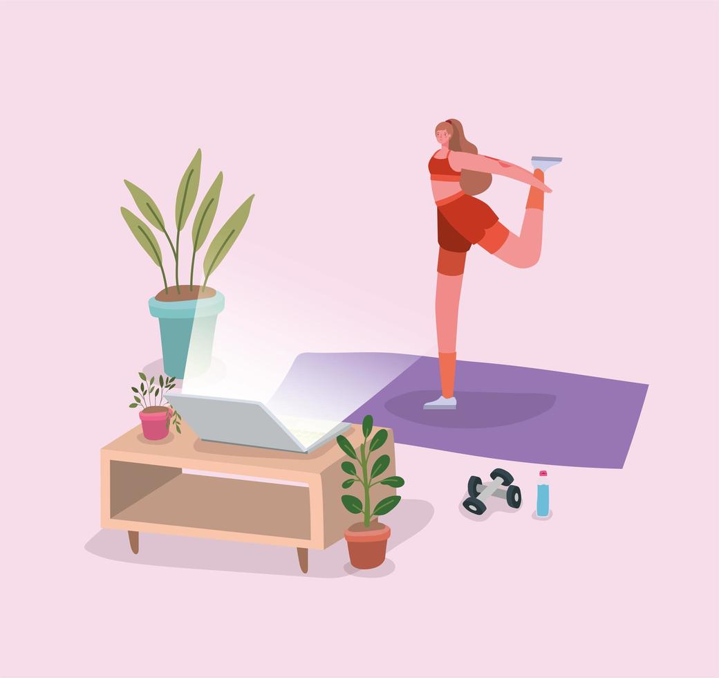 Woman working out at home vector