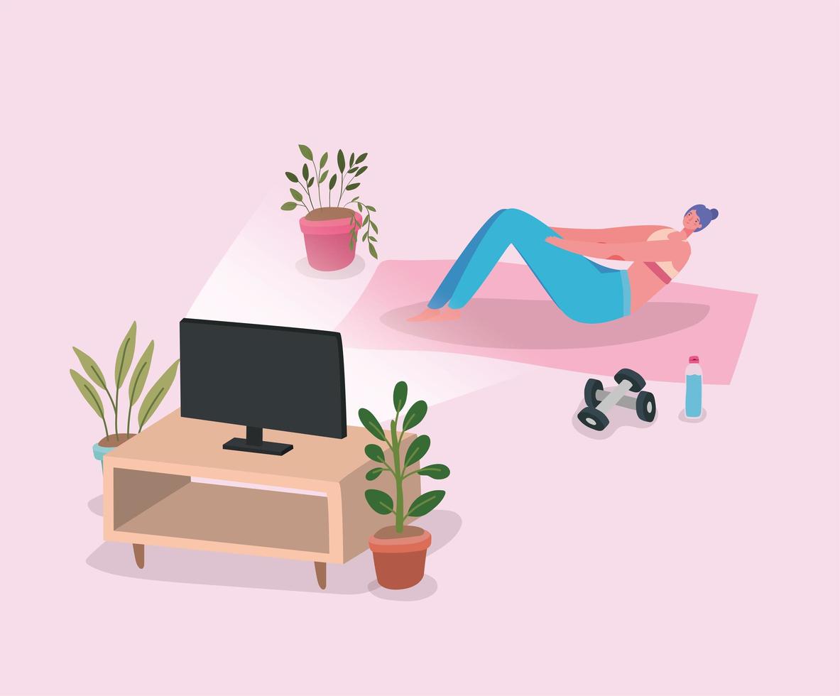 Woman working out at home vector