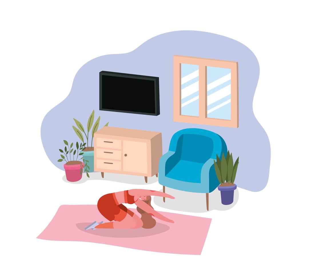 Woman working out at home vector