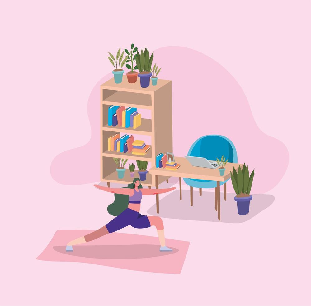 Woman working out at home vector