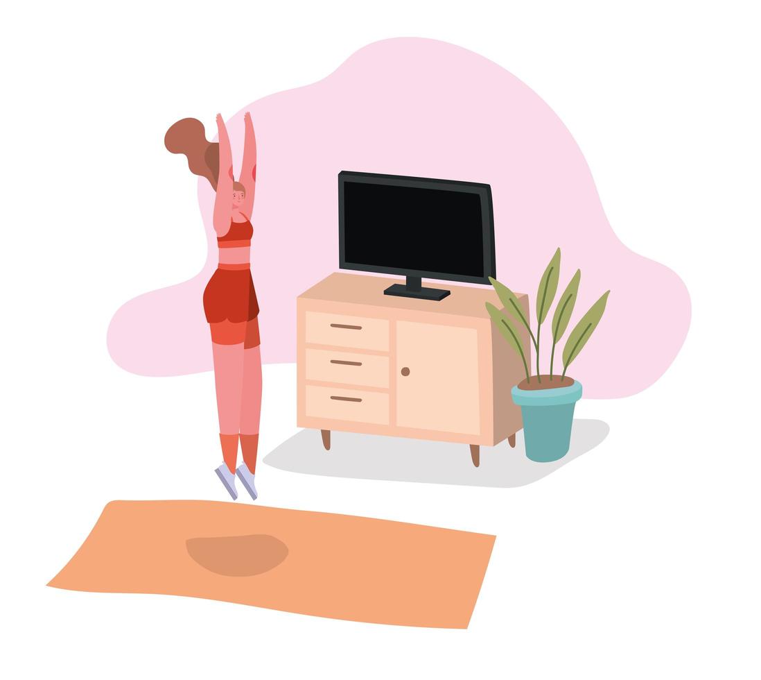 Woman working out at home vector