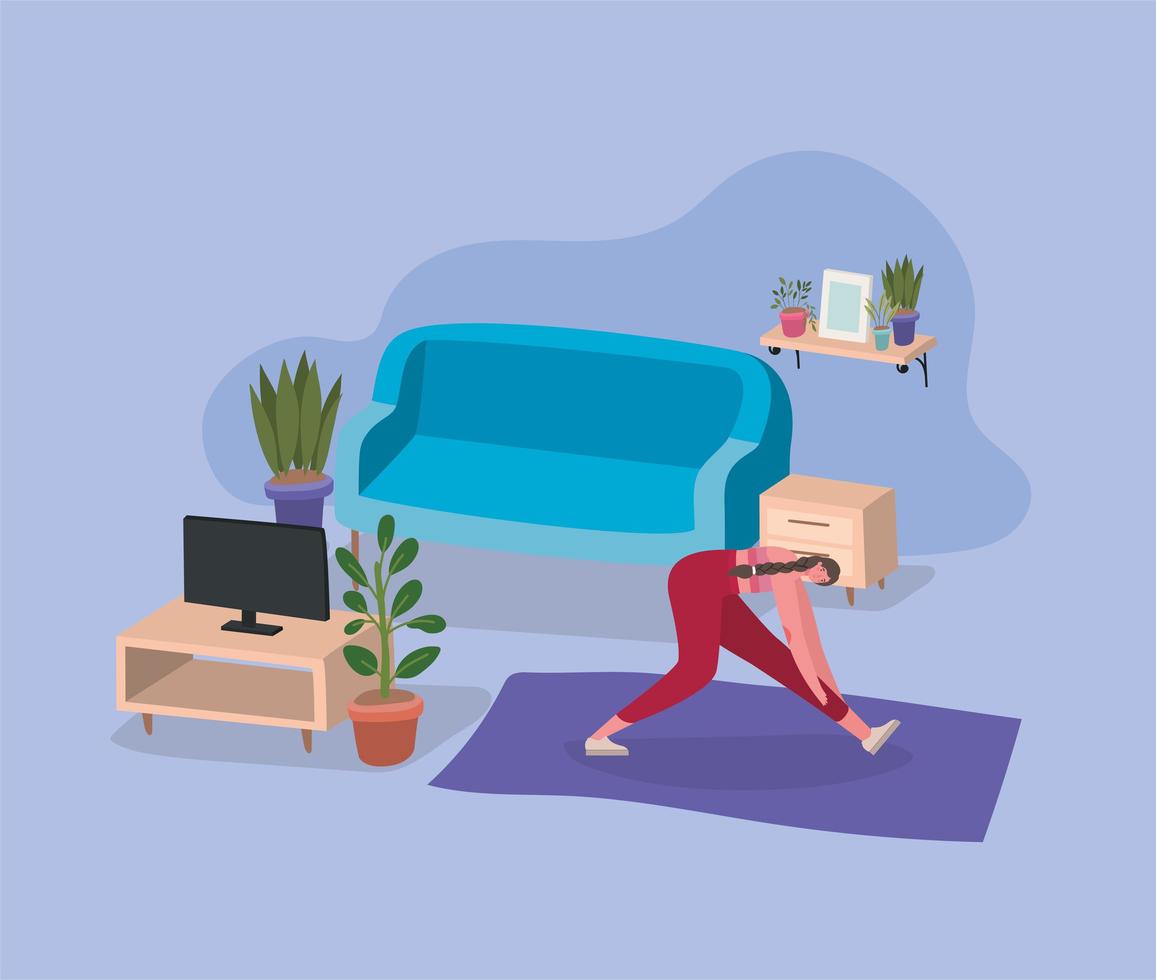 Woman working out at home vector
