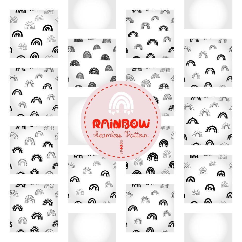 Rainbow pattern, black and white hand-drawn arc doodle digital paper, abstract rainbows background, the monochrome band of color vector wallpaper, cute bow decorative element