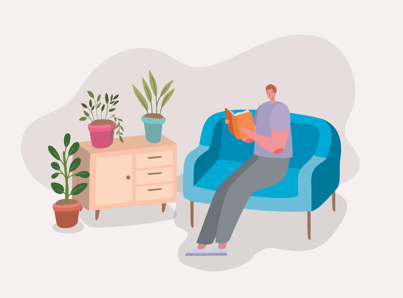 Man reading a book on the couch design vector