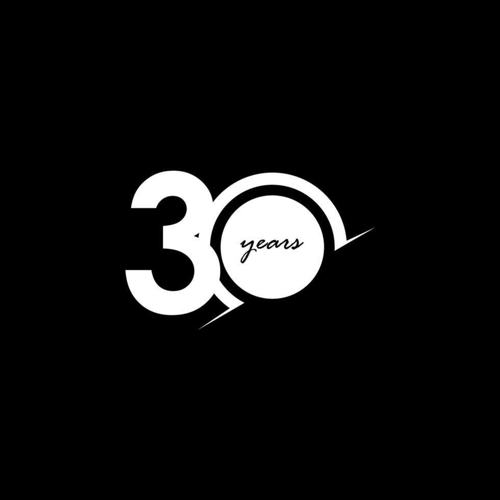 Ilustración de diseño de plantilla de vector blanco y negro de número de celebración de aniversario de 30 años