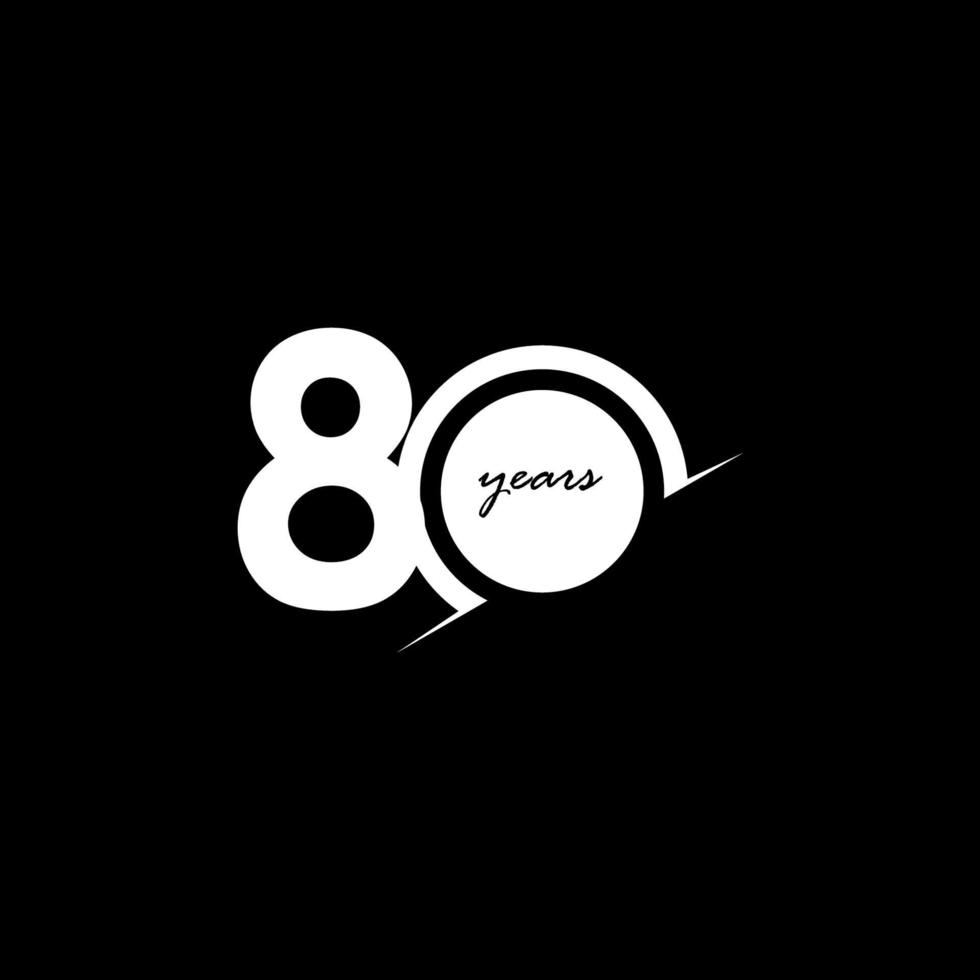 Ilustración de diseño de plantilla de vector blanco y negro de celebración de aniversario de 80 años