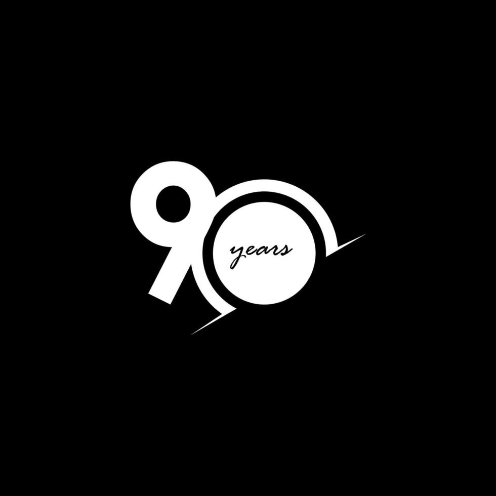 90 Years Anniversary Celebration Number White and Black Vector Template Design Illustration