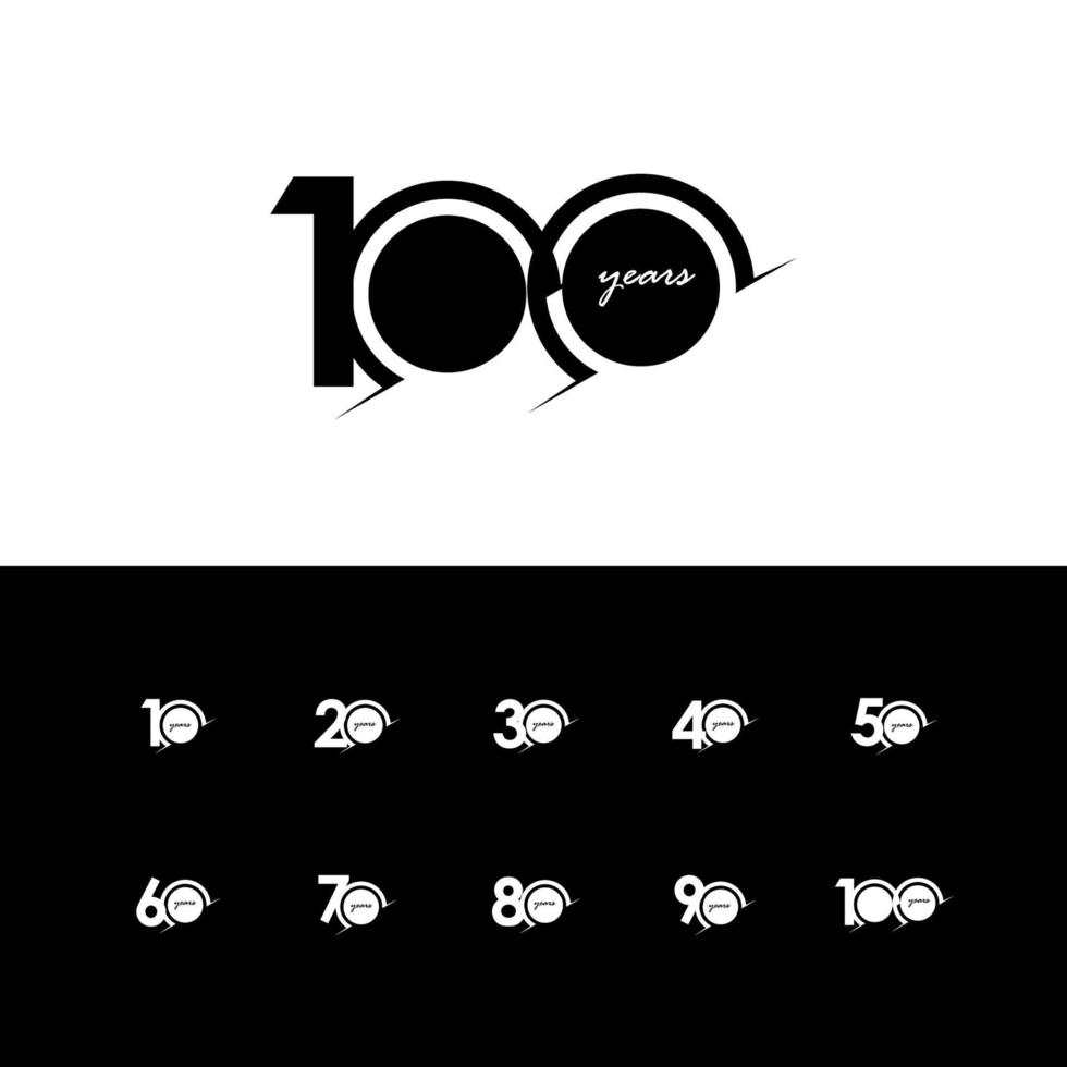 Ilustración de diseño de plantilla de vector blanco y negro de número de celebración de aniversario de 100 años