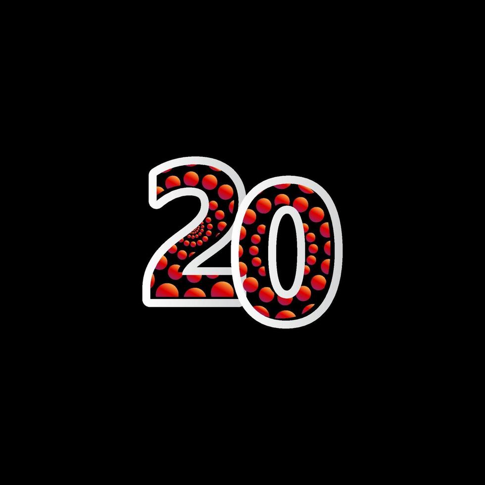 Ilustración de diseño de plantilla de vector de número rojo de burbuja de celebración de aniversario 20