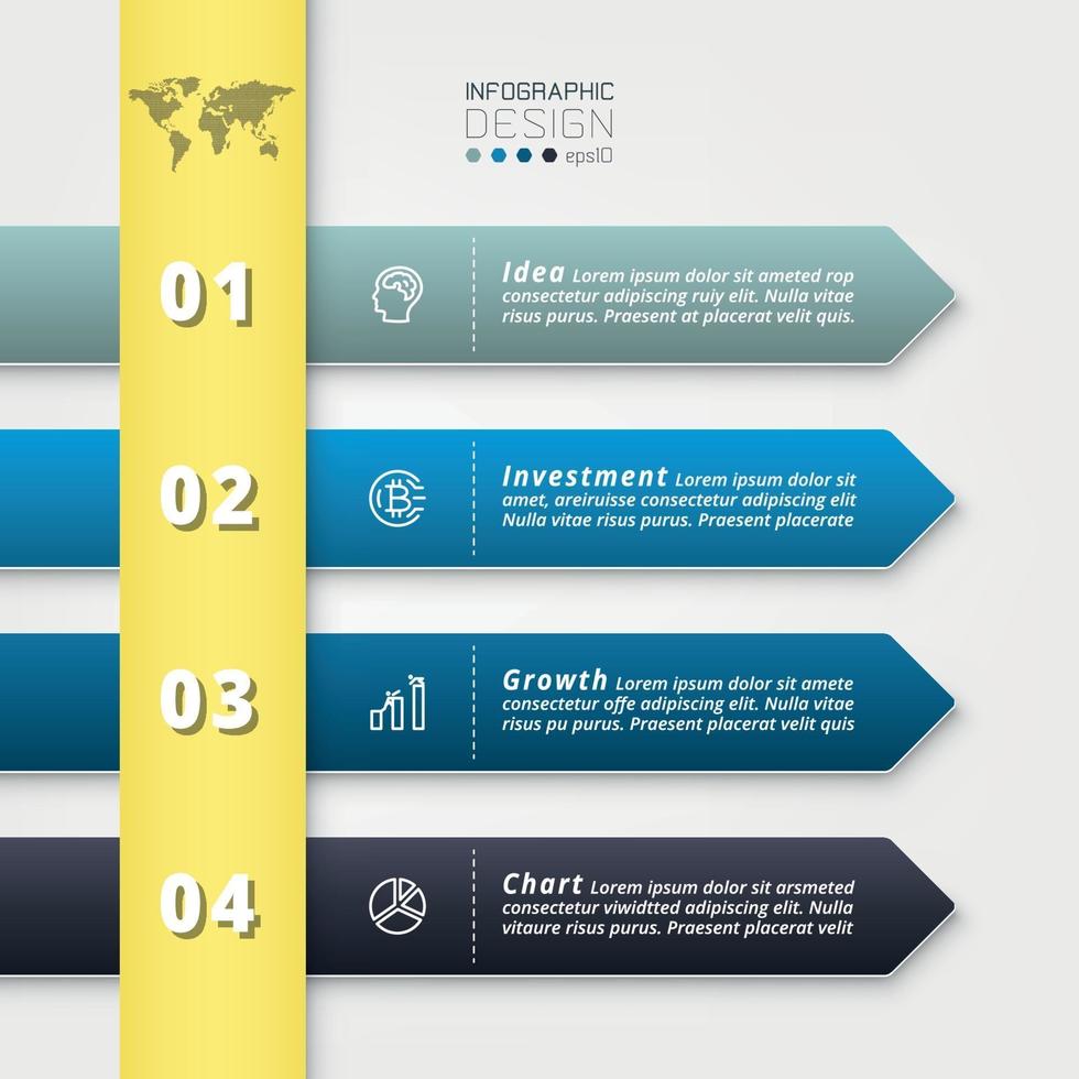 4 steps to work in the form of arrow signs describing work processes or making communication media. vector