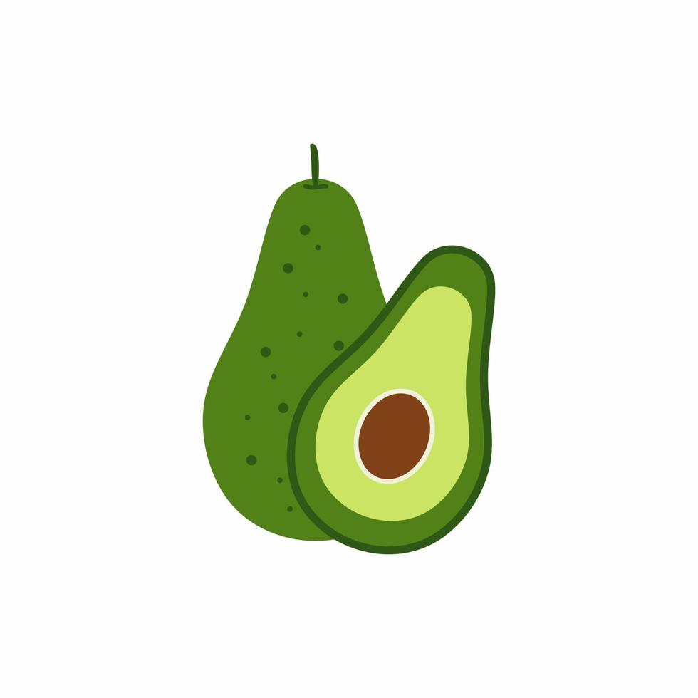 Fresh Whole Avocado And Cut Half Fruit With Pit Isolated On White Background Organic Food Cartoon Style Healthy Lifestyle Concept Vector Colored Fruit Flat Design Illustration Download Free Vectors Clipart