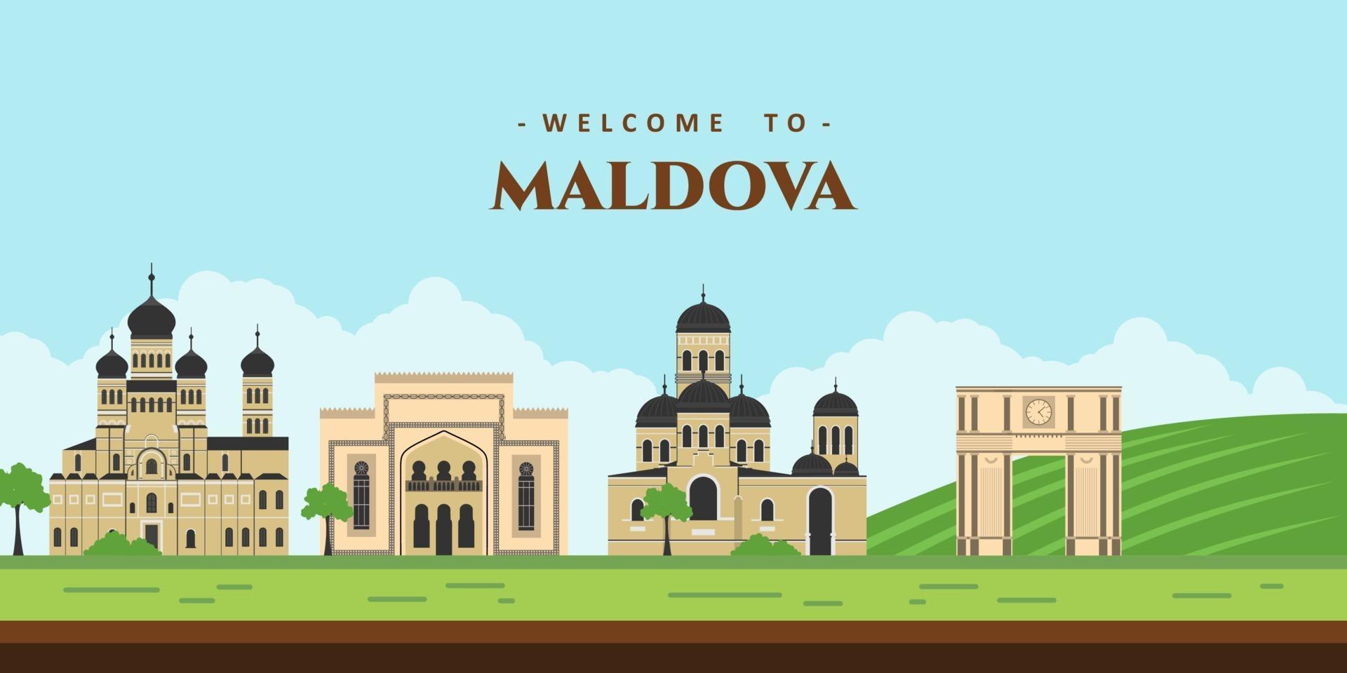 Amazing city landscape view at Maldova with famous building landmark. Best destination for vacation. Welcome to Maldova. World vacation travel sightseeing Europe European collection. vector