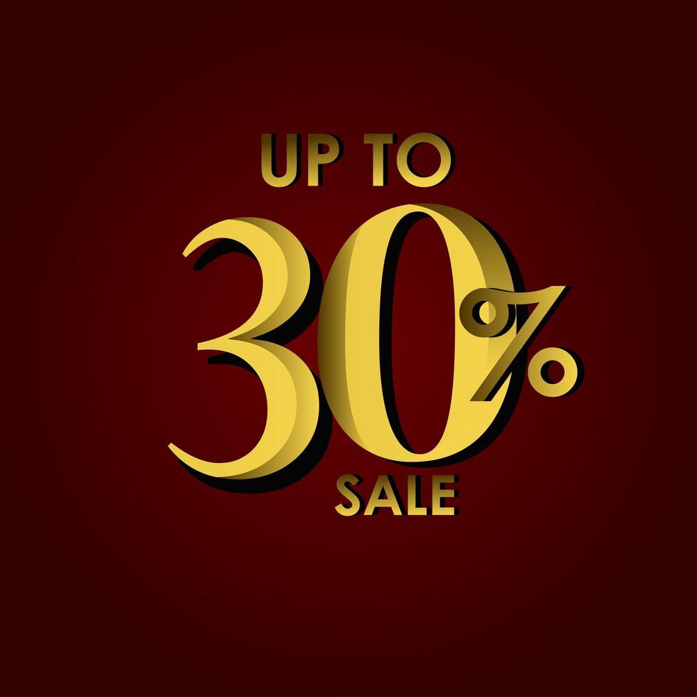 Discount Sale Label up to 30 Red Gold Vector Template Design Illustration