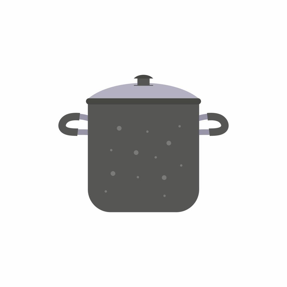 cacerola de dibujos animados de vector de estilo de diseño plano. Imágenes prediseñadas de tema de utensilios de cocina sobre fondo blanco. sartén de cocina preparando mango de dibujos animados de sartén de metal ollas de equipo de cocina