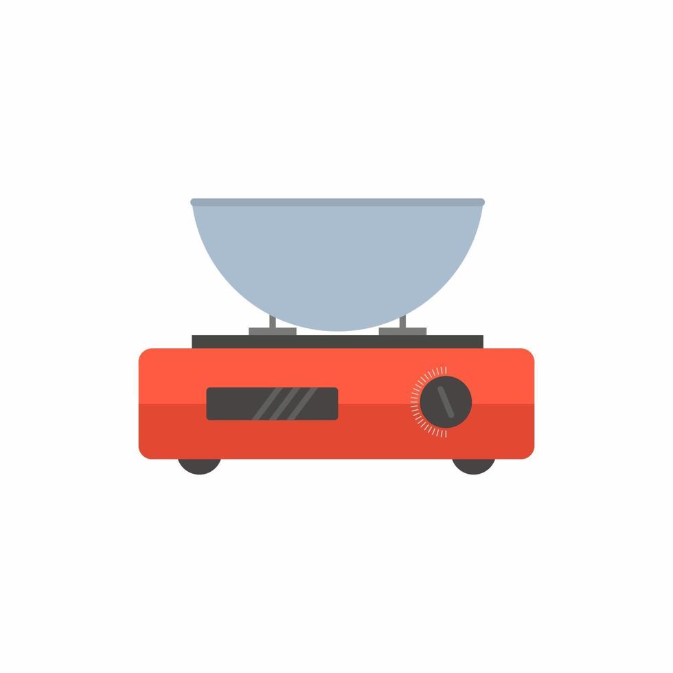 Boiling in a pan. A cooking pot on stove isolated image on white background. Cooking concept. Flat cartoon design graphics elements. Vector illustration