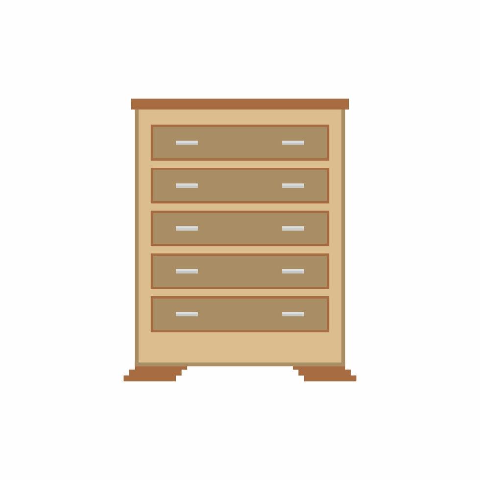 Cartoon flat background of wooden shelf or bedroom locker furniture. Modern hand drawn cartoon element. Flat vector illustration