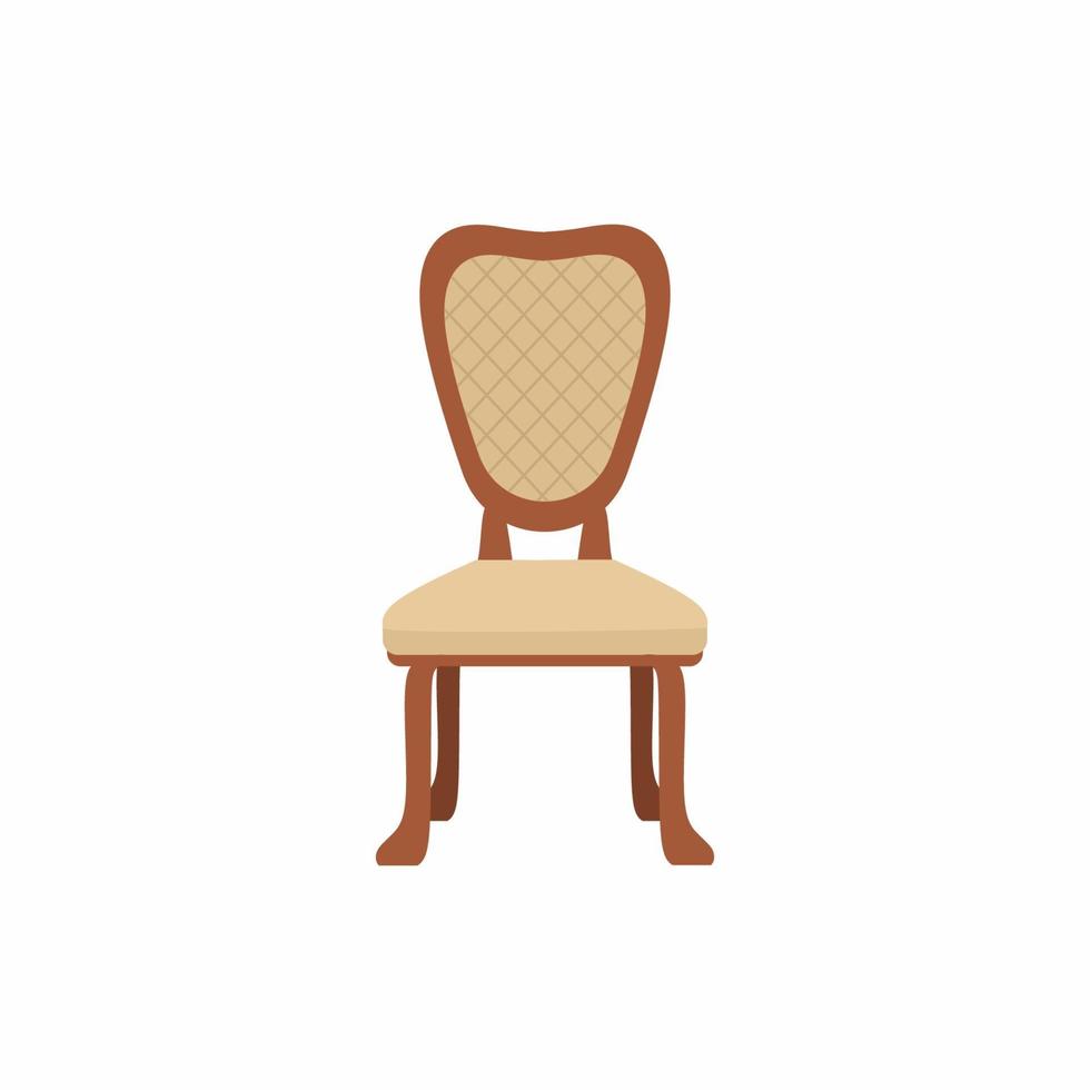 Wooden chair. Design elements, accessories. Fashionable furniture  interior concept. Comfortable chairs in a vintage antique style. Flat vector illustration isolated on white background.