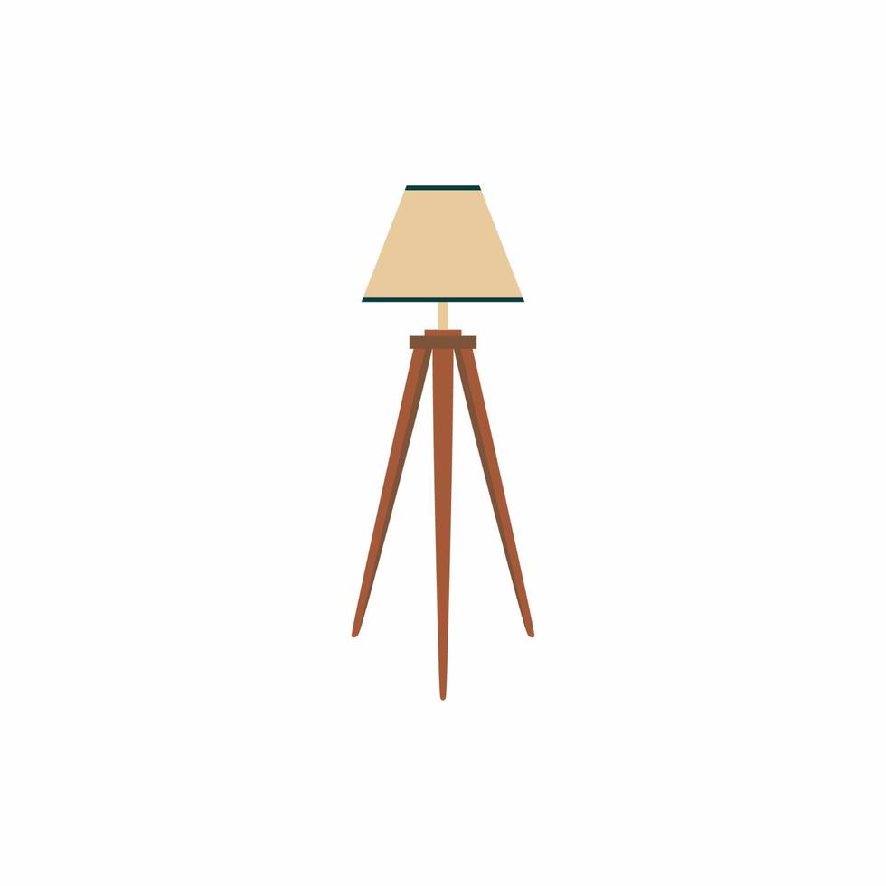 Lámpara de pie con elementos de madera aislada sobre fondo blanco. colección de muebles vintage para la decoración del salón. equipamiento para el hogar en un estilo moderno y sencillo. Ilustración de vector de estilo de dibujos animados plana.