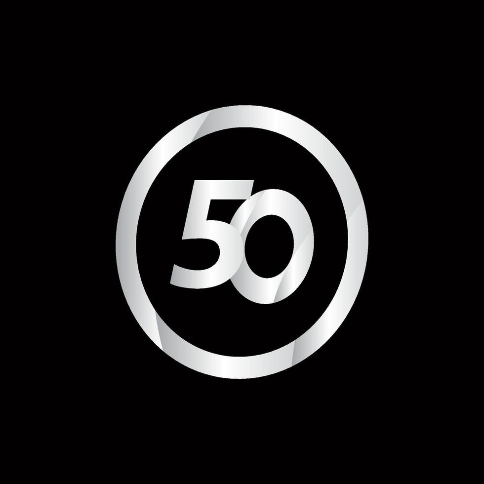 50 Anniversary Celebration Circle Silver Number Vector Template Design Illustration