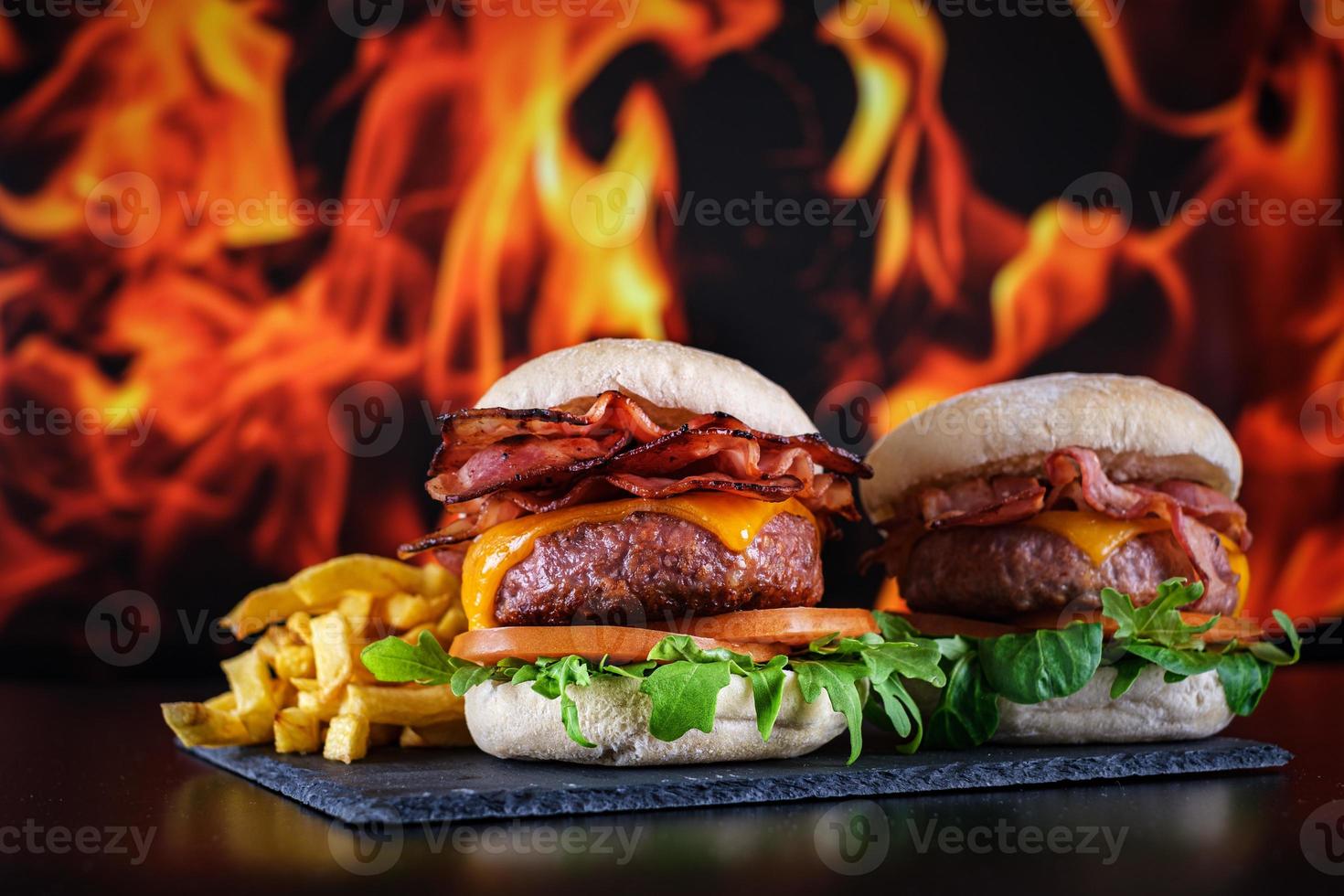 Hamburgers with fries with plate photo