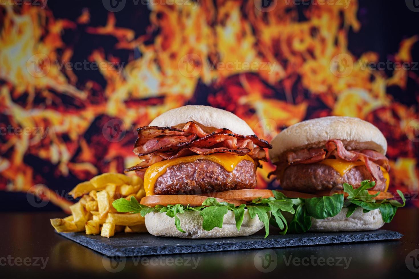 Hamburgers with fries with plate photo