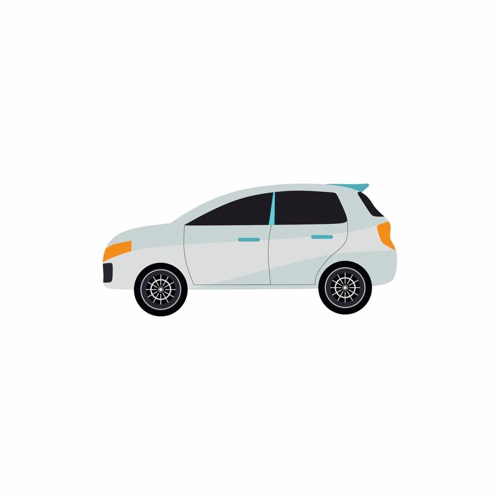 Flat cartoon style modern white car. Urban city transportation isolated on white background. Road vehicles concept. Family car simplified vector design illustration