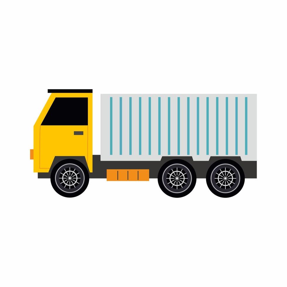 Logistics truck fleet vehicles. Cargo truck in yellow isolated on white background. Delivery service concept. Vector illustration in a flat cartoon style