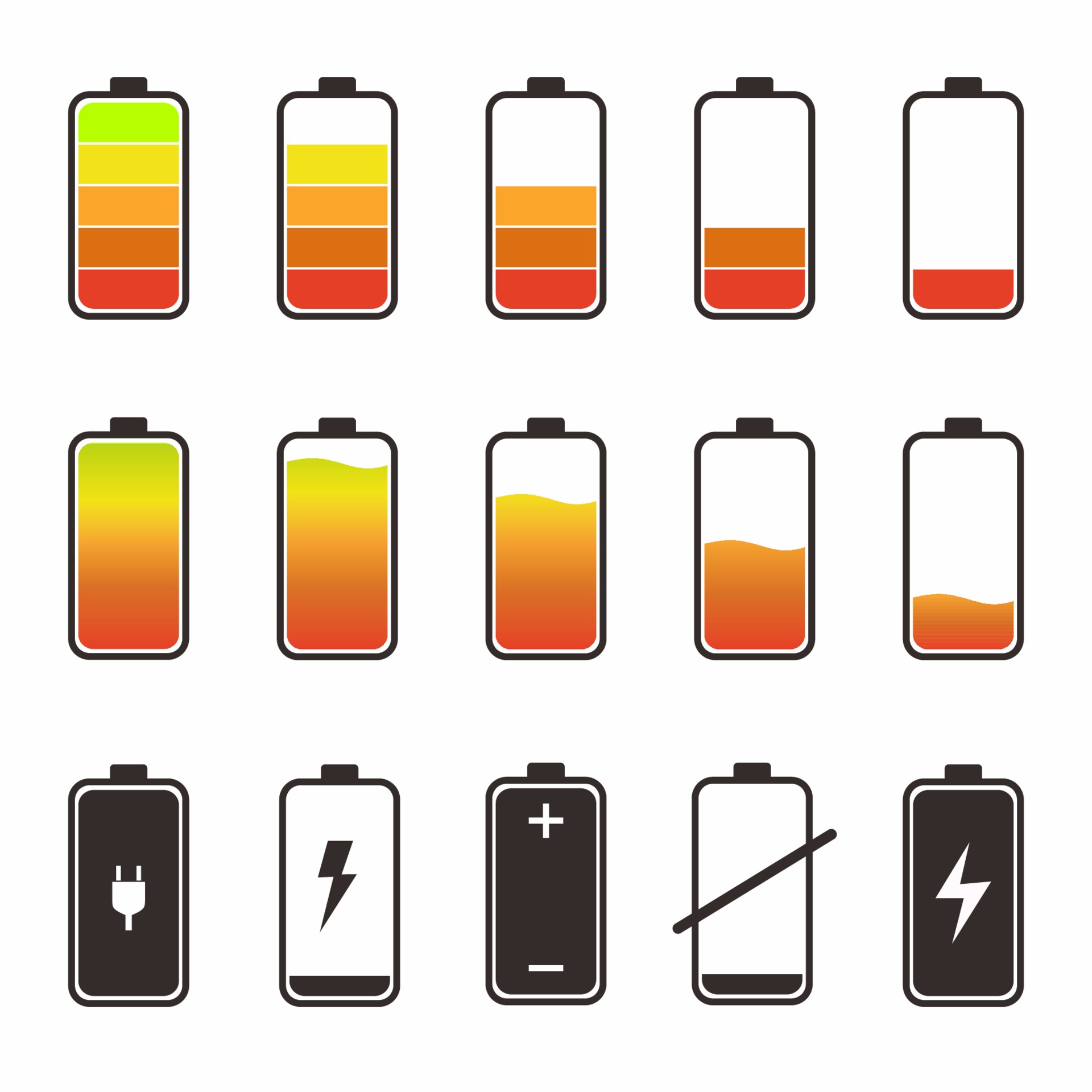 Set Of Different Battery Capacity Levels With Colorful Indicators Low Battery Red Color And High Full Level Energy Battery Green Flat Design Vector Illustration Vector Art At Vecteezy