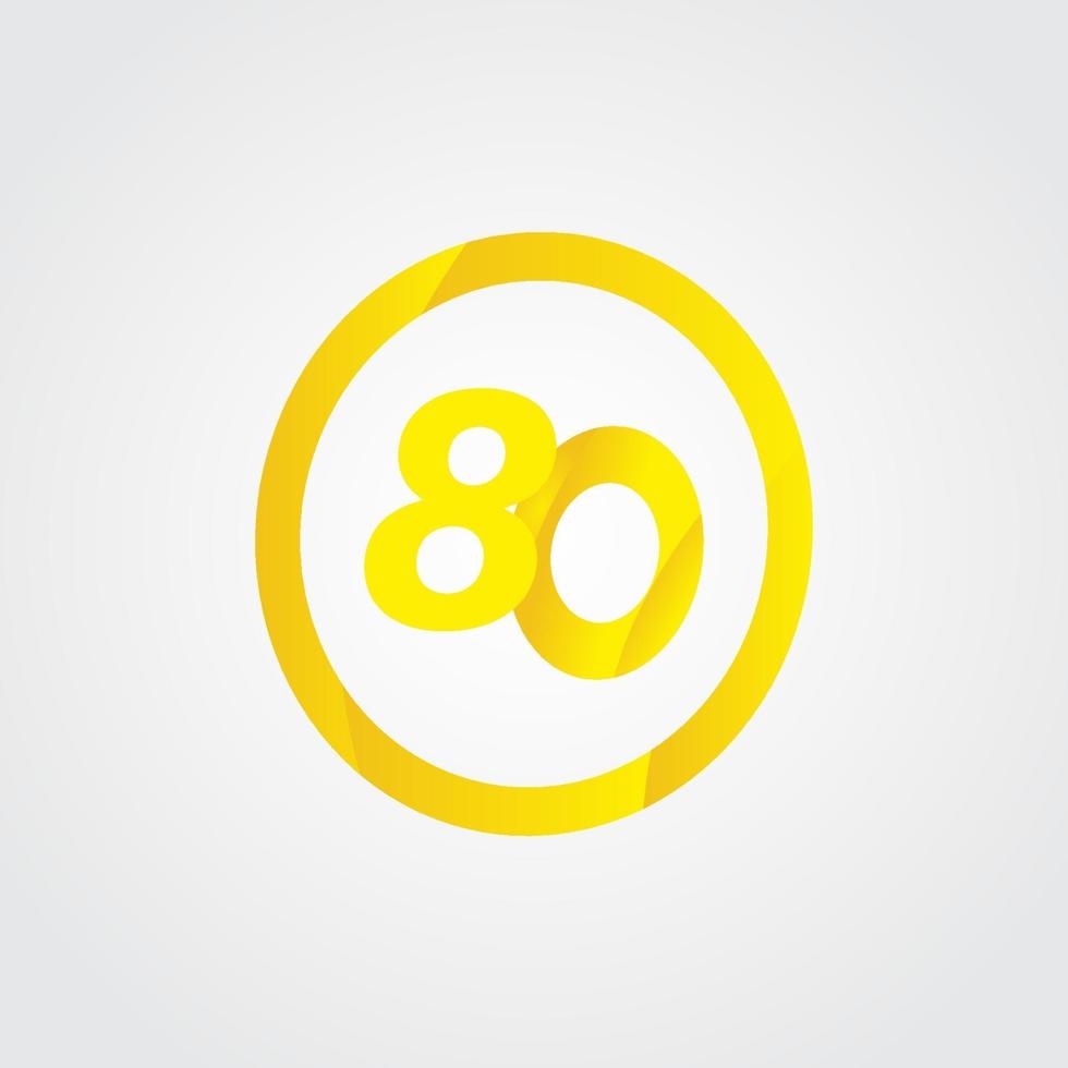 Ilustración de diseño de plantilla de vector de número amarillo círculo de celebración de 80 aniversario