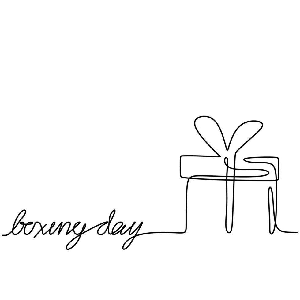 tarjeta de venta del día del boxeo. caja de regalo de línea continua con cinta roja y texto feliz día de boxeo aislado sobre fondo blanco. Cupón de descuento de compras estilo minimalista dibujado a mano. ilustración vectorial vector