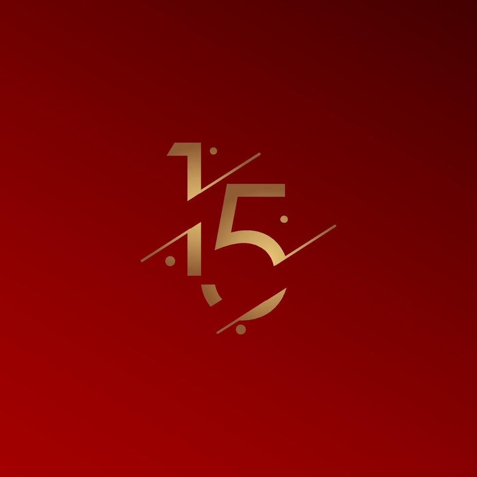 Ilustración de diseño de plantilla de vector de número elegante de celebración de aniversario de 15 años