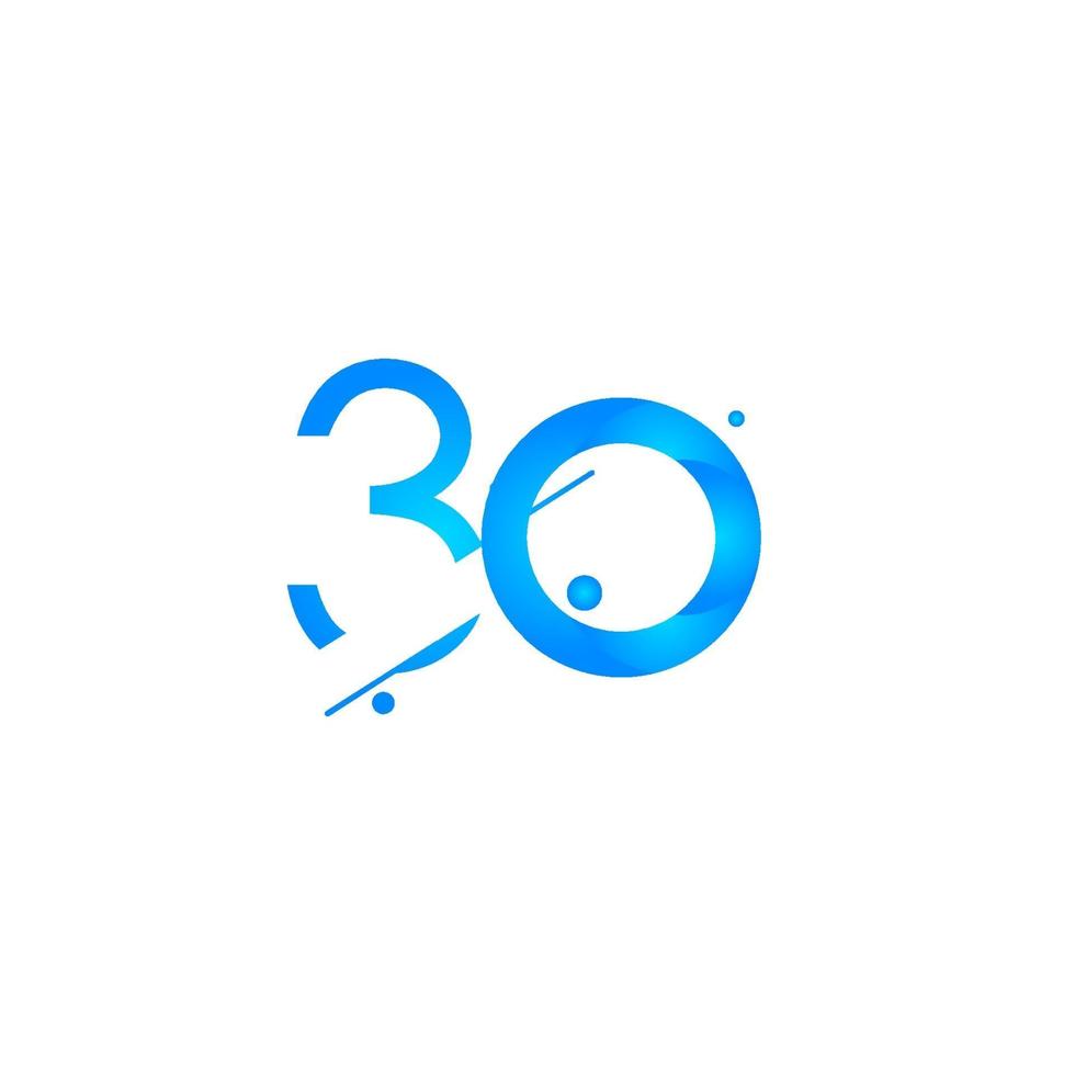 Ilustración de diseño de plantilla de vector de número azul degradado de celebración de 30 aniversario