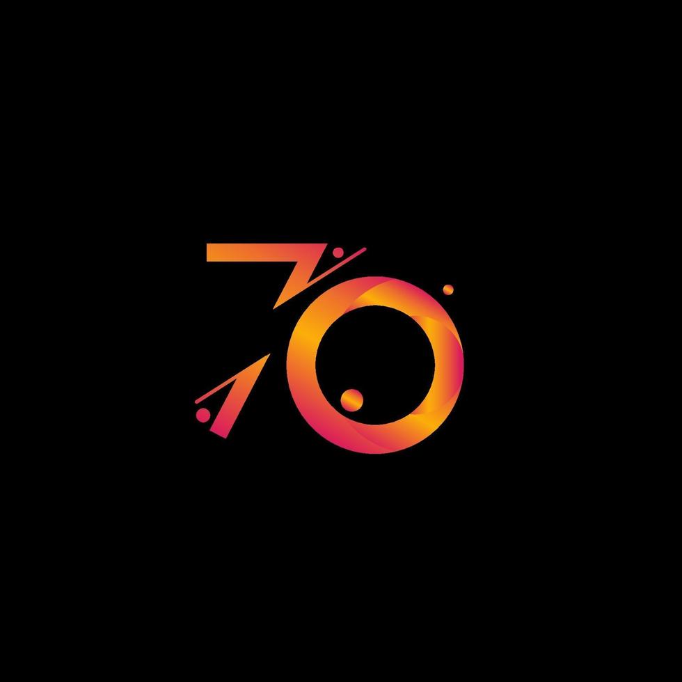 Ilustración de diseño de plantilla de vector de número de gradiente de celebración de aniversario de 70 años