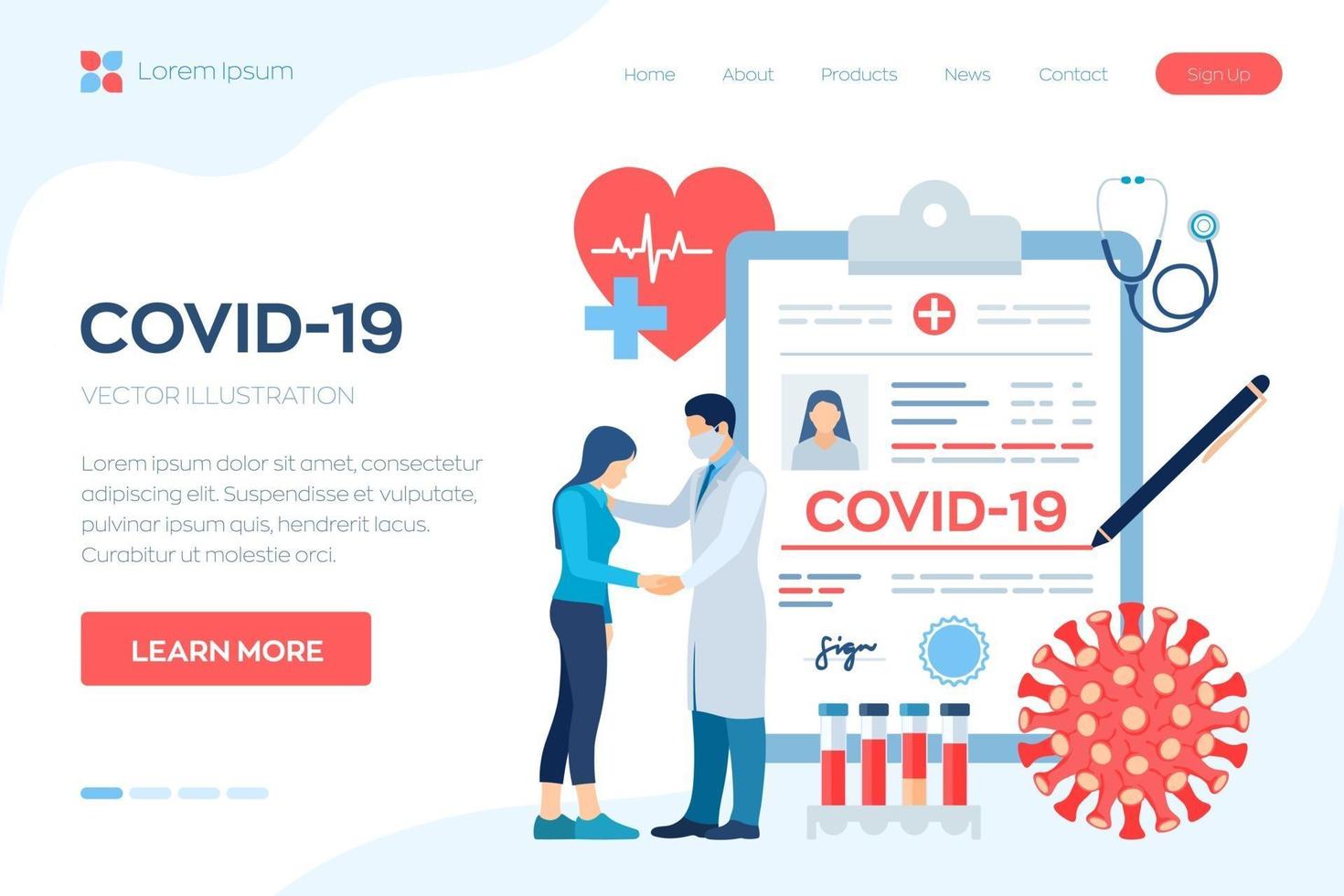 Medical diagnosis - Coronavirus 2019-nCov. Medical concept of COVID-19. Doctor taking care of patient. Coronavirus symptoms. Lungs infection. Dangerous corona virus pandemic risk. vector