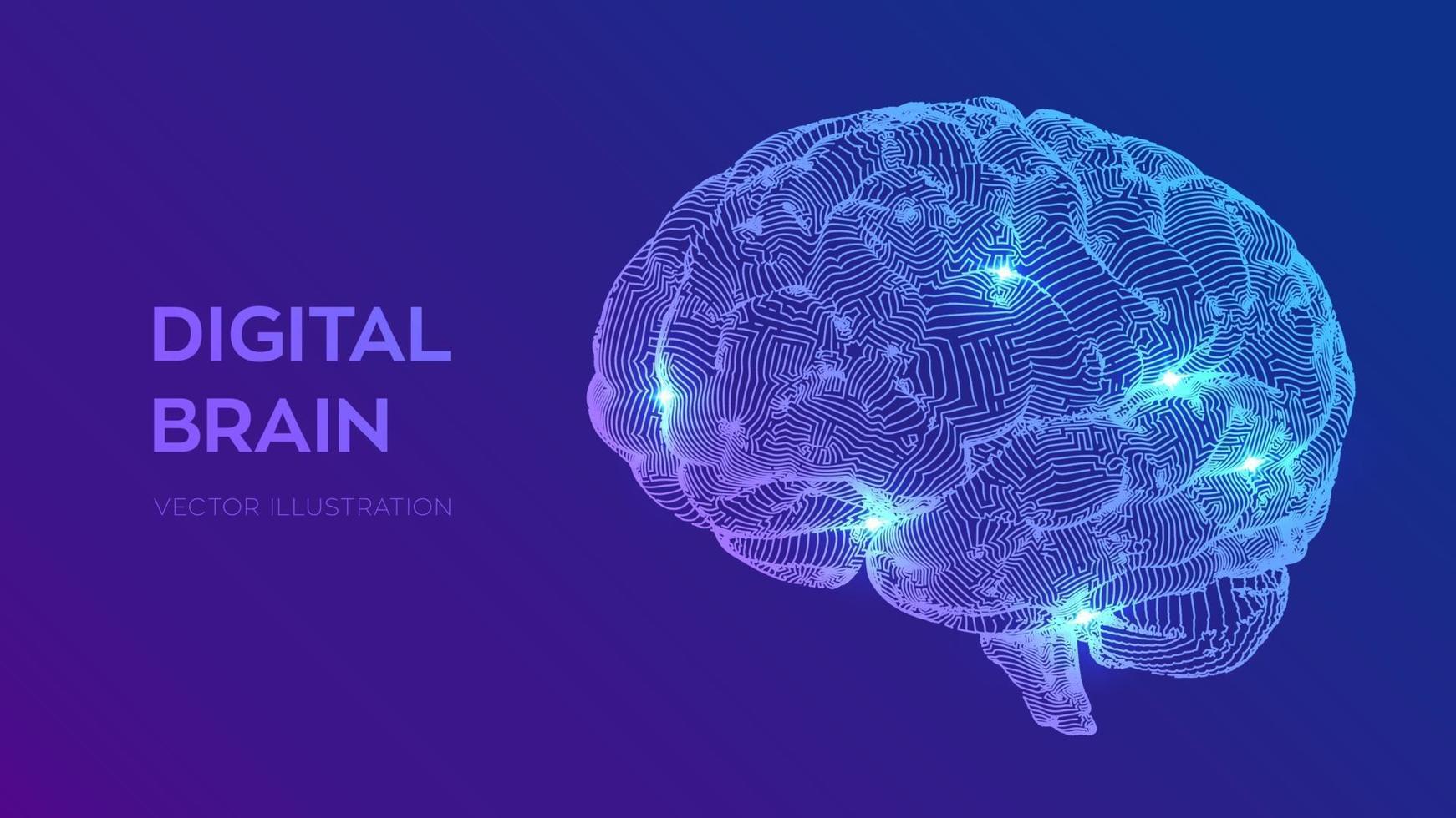 Digital brain. 3D Science and Technology concept. Neural network. IQ testing, artificial intelligence virtual emulation science technology. Brainstorm think idea. vector