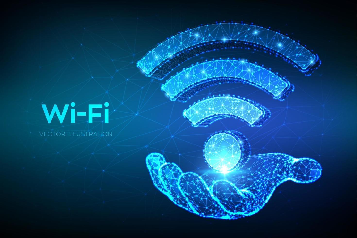 icono de red wi-fi. Signo de wi fi abstracto poligonal bajo 3d en la mano. acceso wlan, símbolo de señal de punto de acceso inalámbrico. zona de conexión móvil. enrutador o transmisión móvil. vector