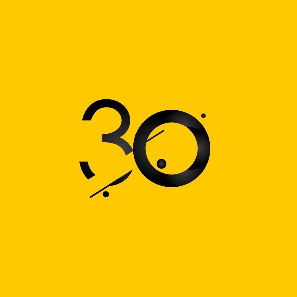 Ilustración de diseño de plantilla de vector de número amarillo degradado de celebración de aniversario de 30 años