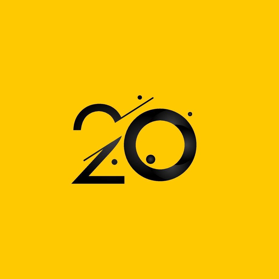 Ilustración de diseño de plantilla de vector de número amarillo degradado de celebración de aniversario de 20 años