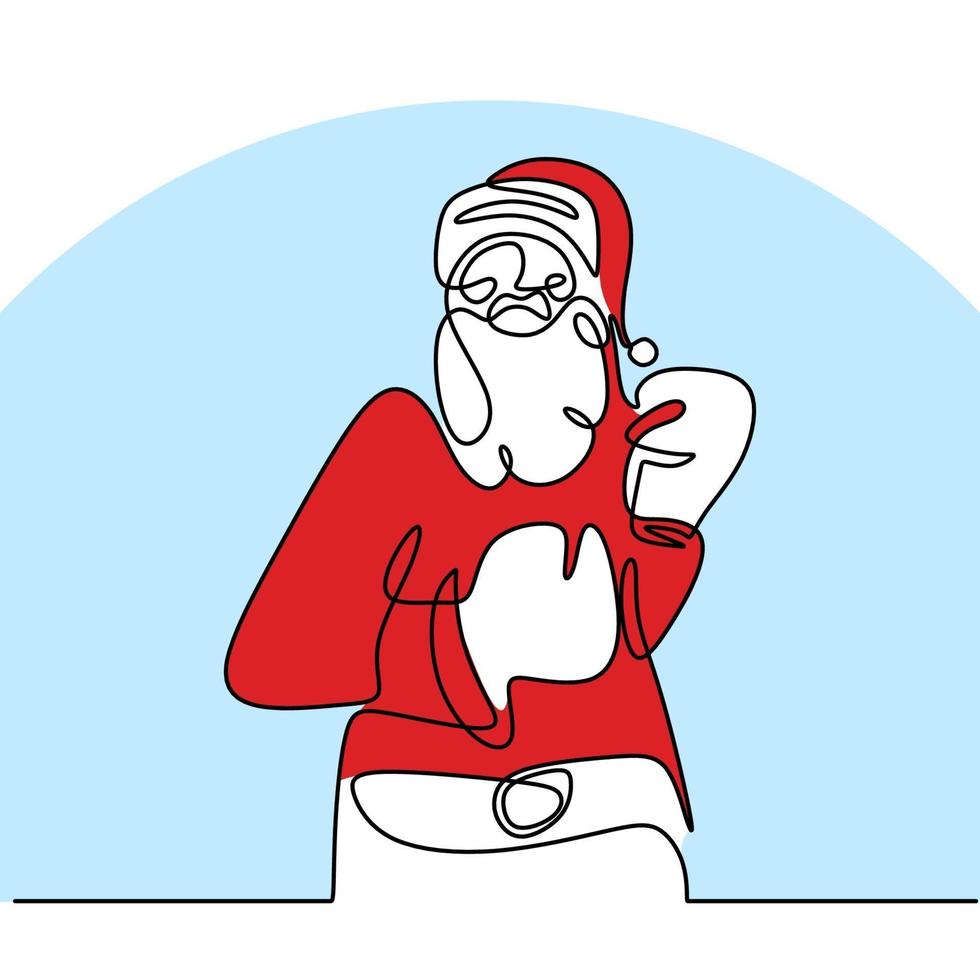 Santa claus with boxing glove continuous one line drawing. Christmas santa claus pose boxer man with a muscular body isolated on white background. Concept line art boxing for Christmas and New Year. vector