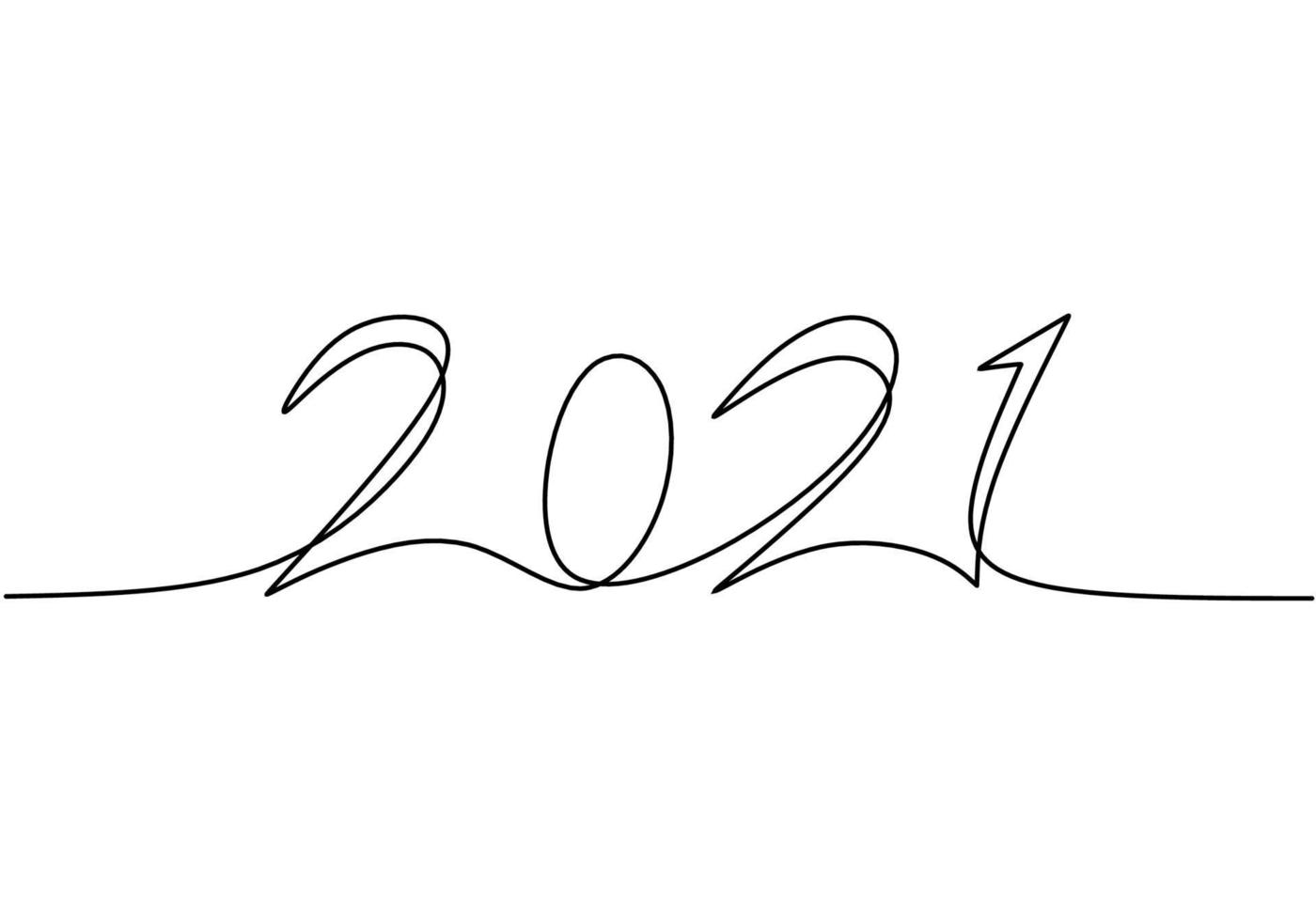 2021 New Year design in continuous line art drawing style minimalist black linear sketch isolated on white background. Year of the bull. Happy New Year concept. Vector design illustration