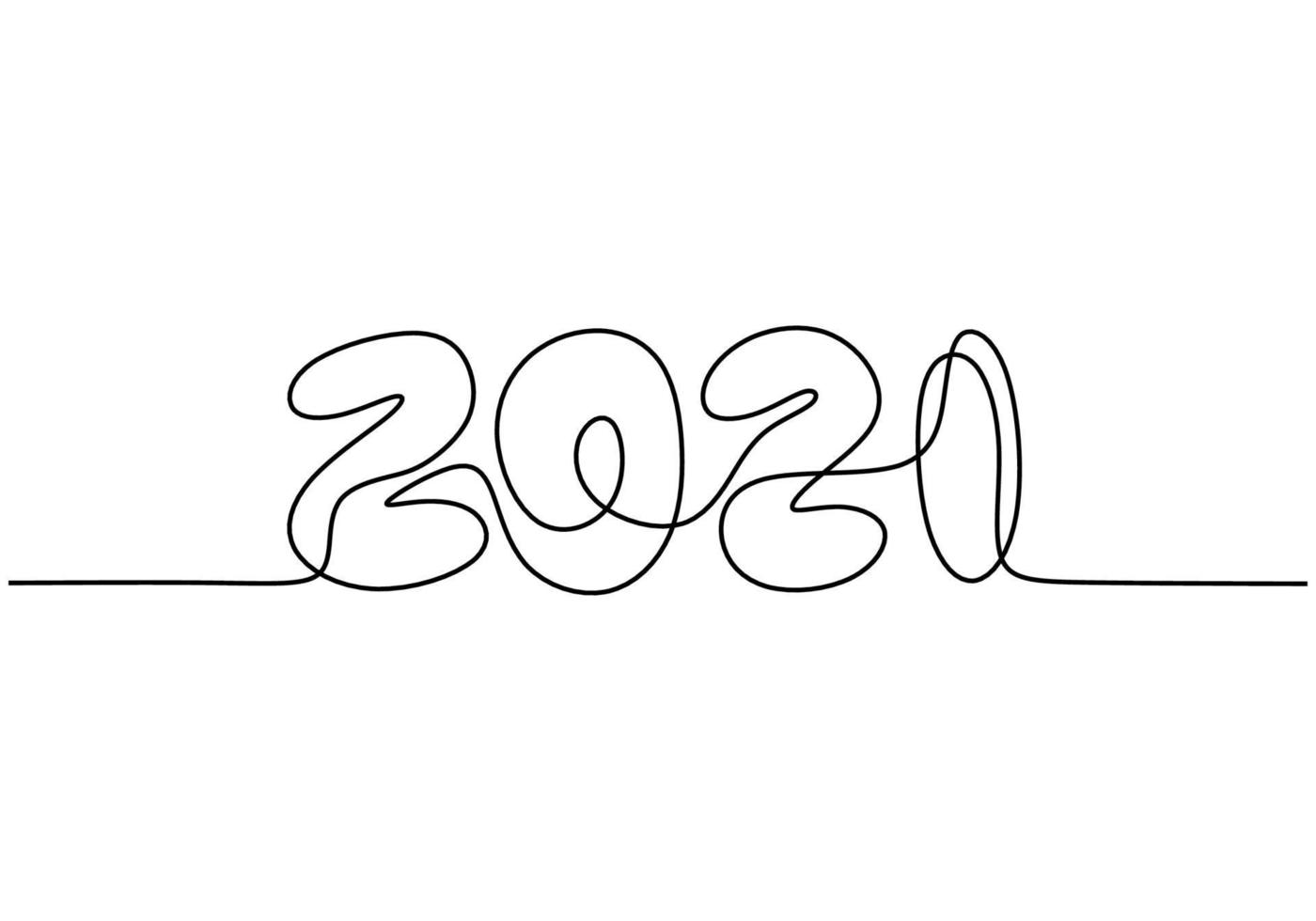 2021 New Year design in continuous line art drawing style minimalist black linear sketch isolated on white background. Year of the bull. Happy New Year concept. Vector design illustration