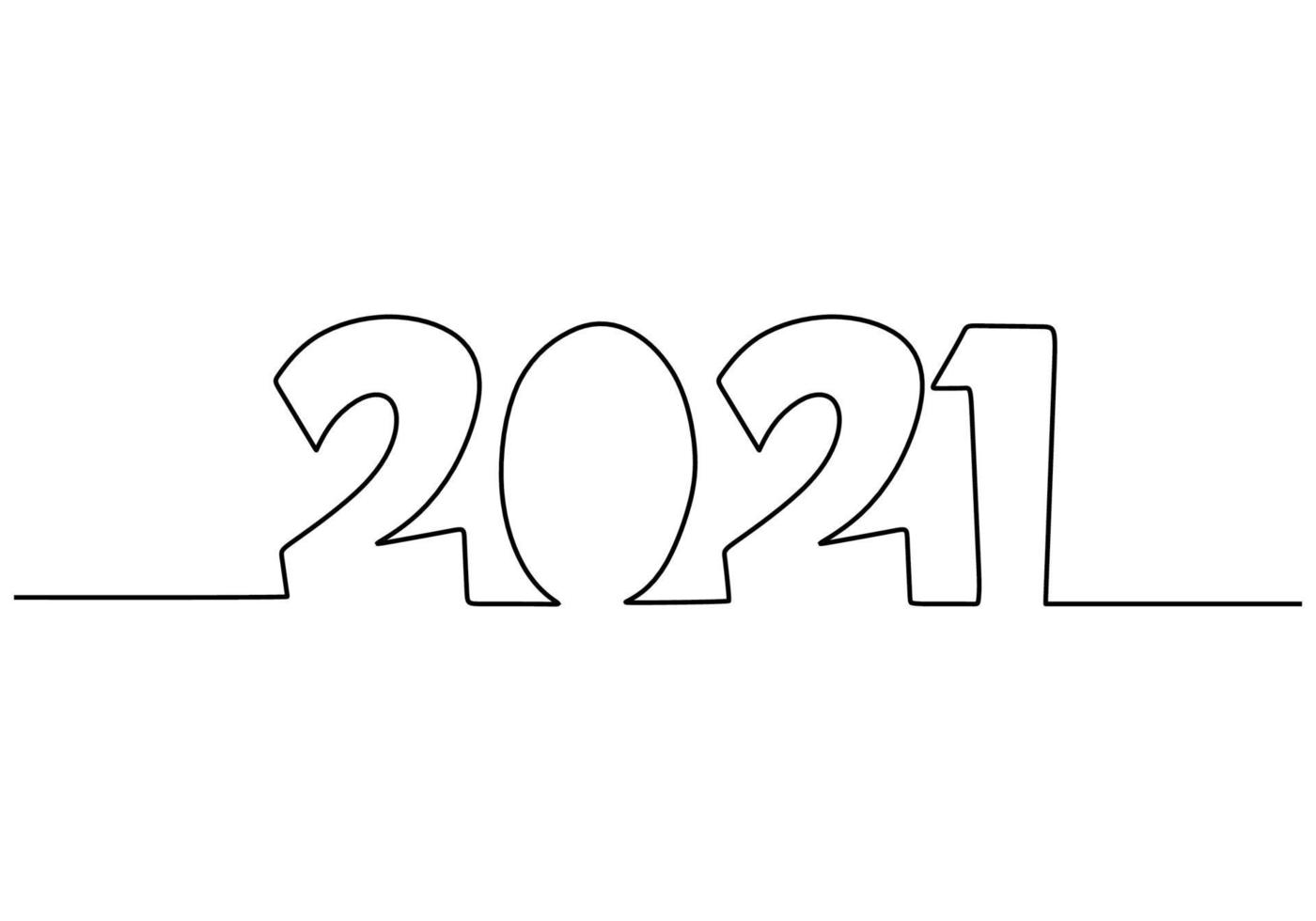 2021 of a New Year continuous line drawing isolated on white background. Celebration for the coming new year hand-drawn line art minimalism design. New year, new life, new world. Vector illustration