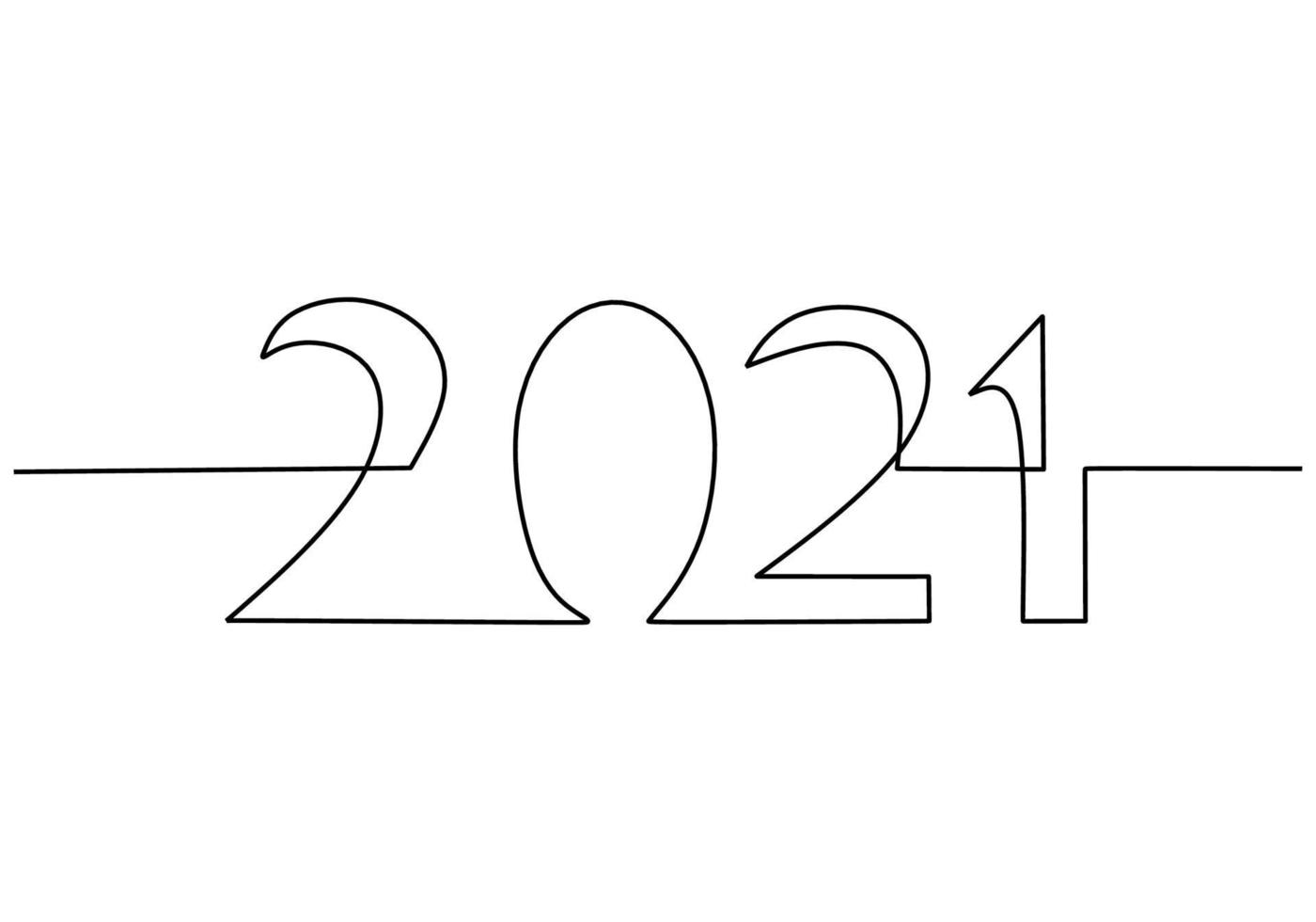 Continuous one line drawing of a new year 2021. Chinese New year of the bull handwritten lettering. Celebration New Year concept isolated on white background. Vector sketch illustration