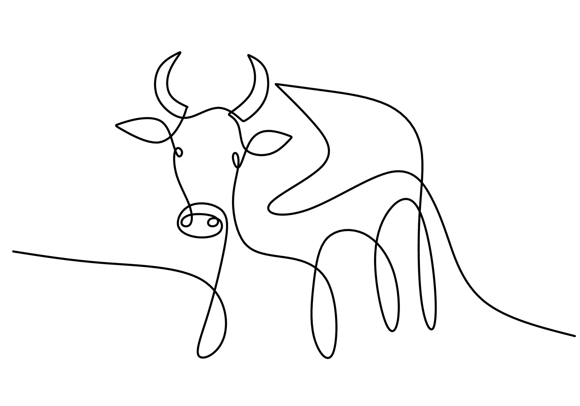 Bull continuous one line drawing. Symbol of the 2021 new year. The