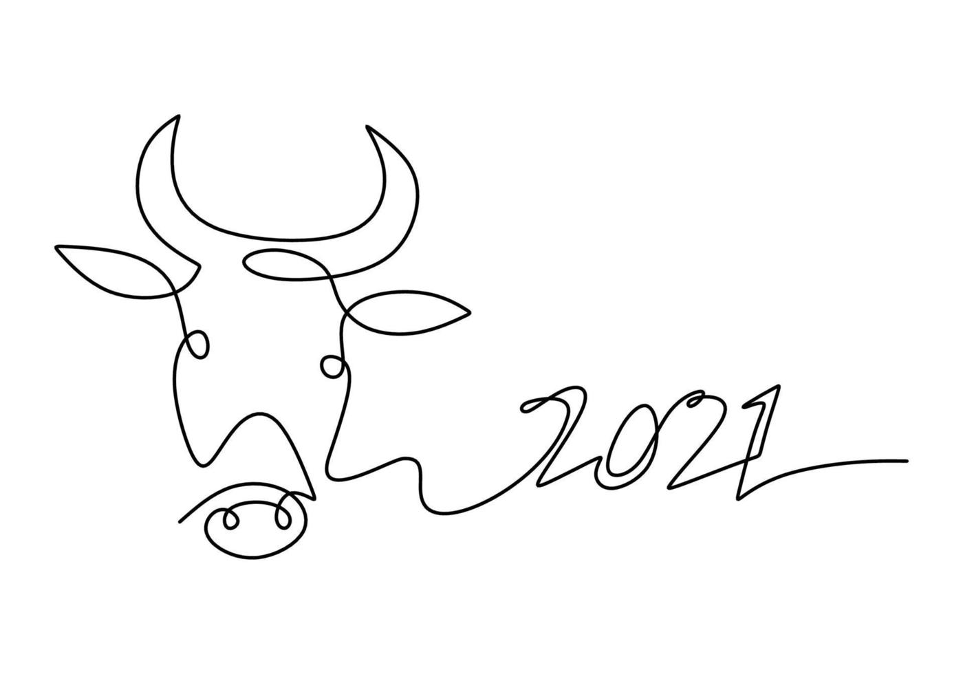 Bull continuous one line drawing. Symbol of the 2021 new year. The concept of strength, confidence and reliability isolated on white background. Happy ox Year simple minimalism design vector